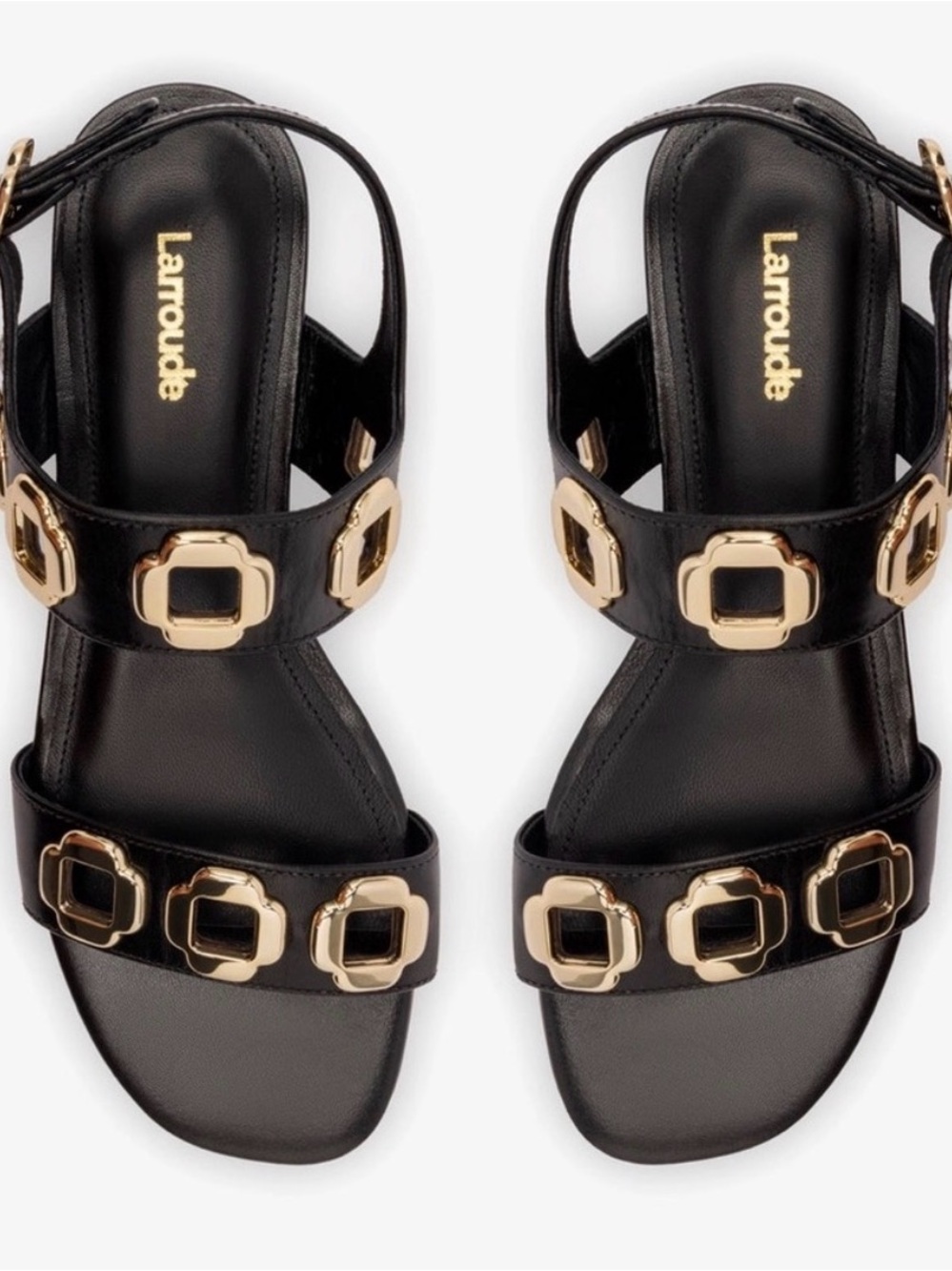 Black Leather Gold-Accent Women's Sandals